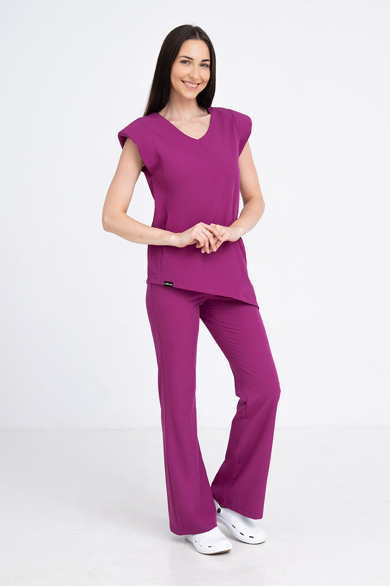 Medyczne spodnie damskie dzwony - kolor rouge