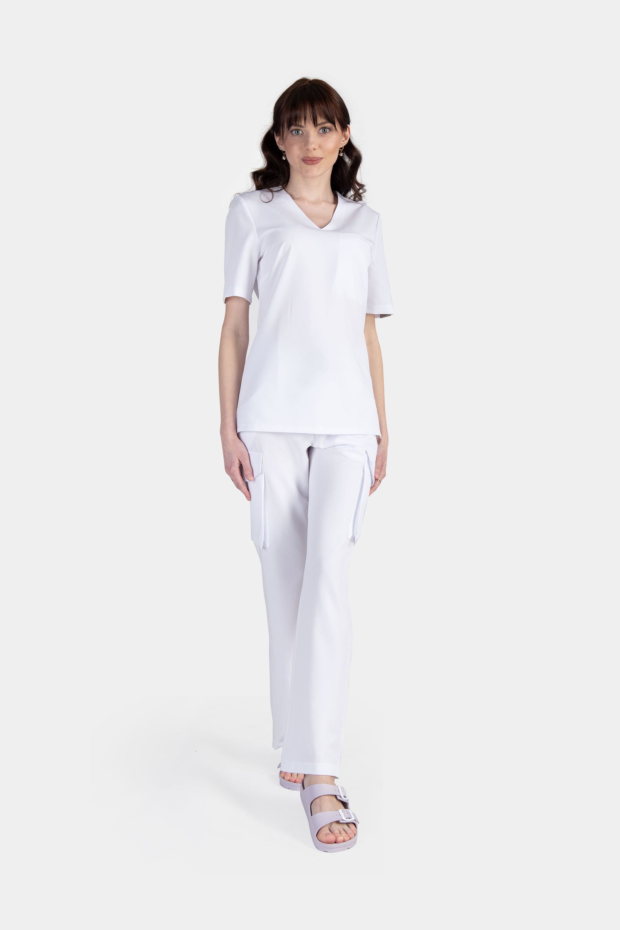 Medyczne spodnie damskie bojówki - kolor white