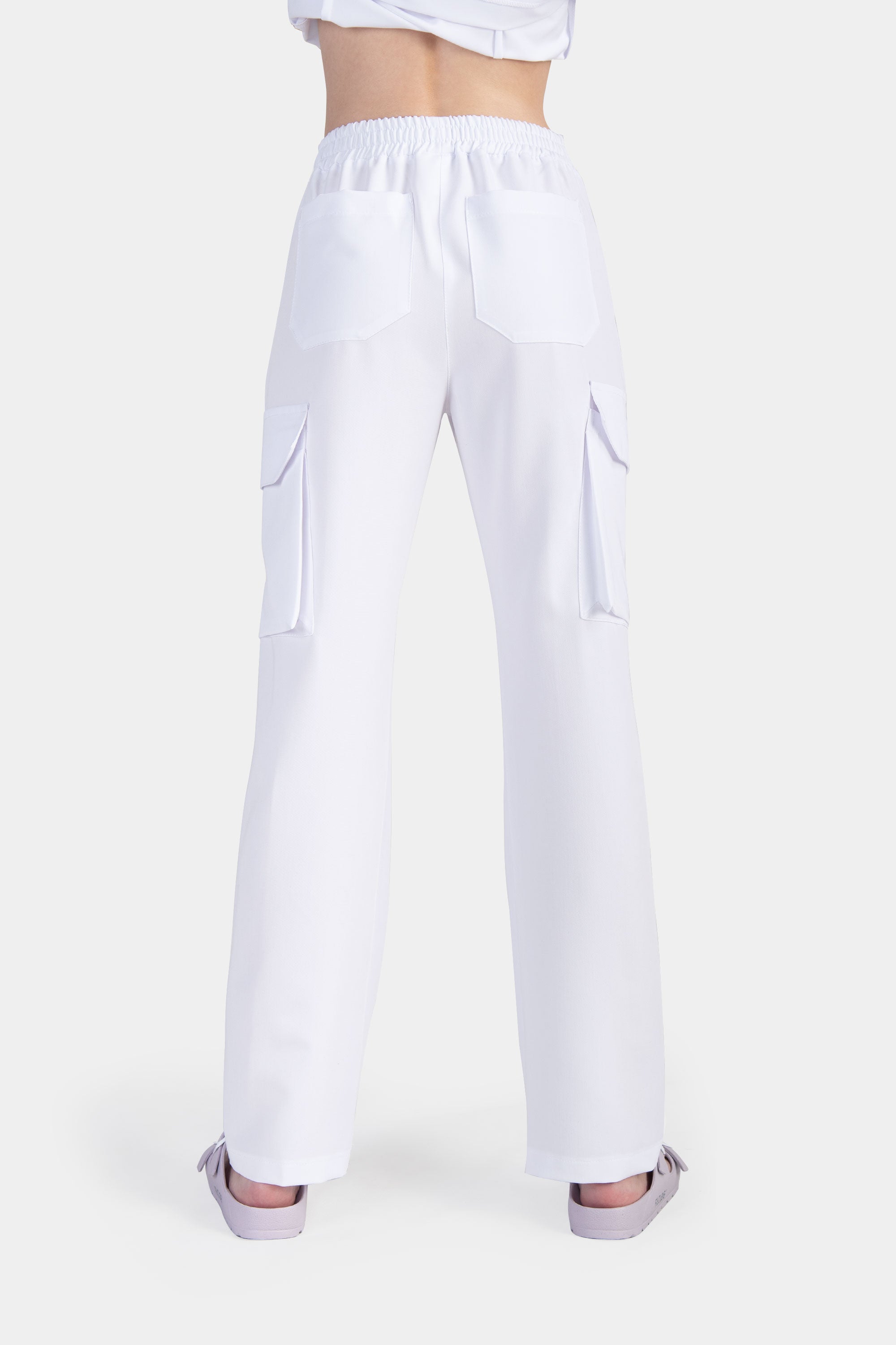 Medyczne spodnie damskie bojówki - kolor white