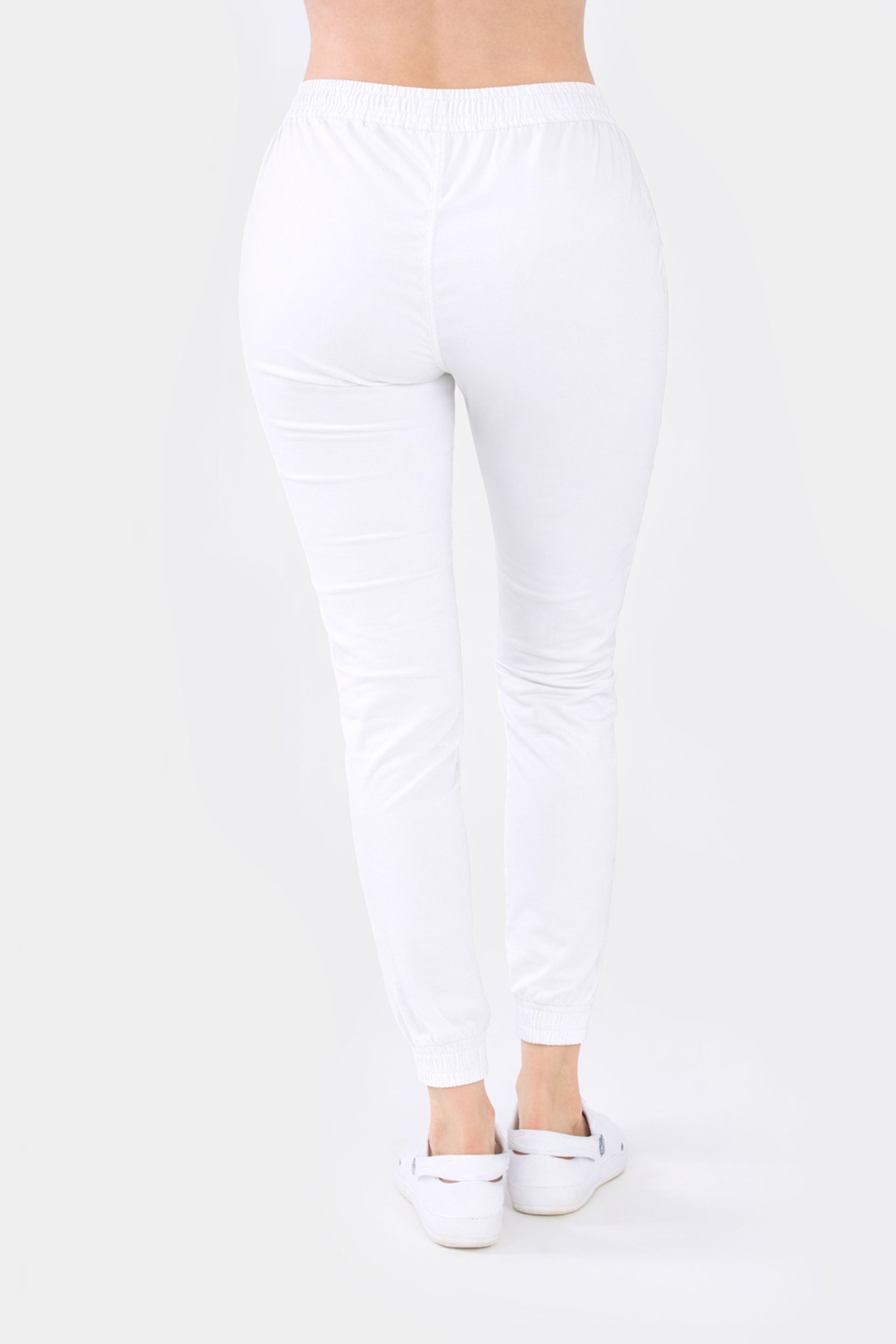 Medyczne spodnie damskie joggery - kolor biały
