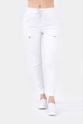 Medyczne spodnie damskie joggery - kolor biały