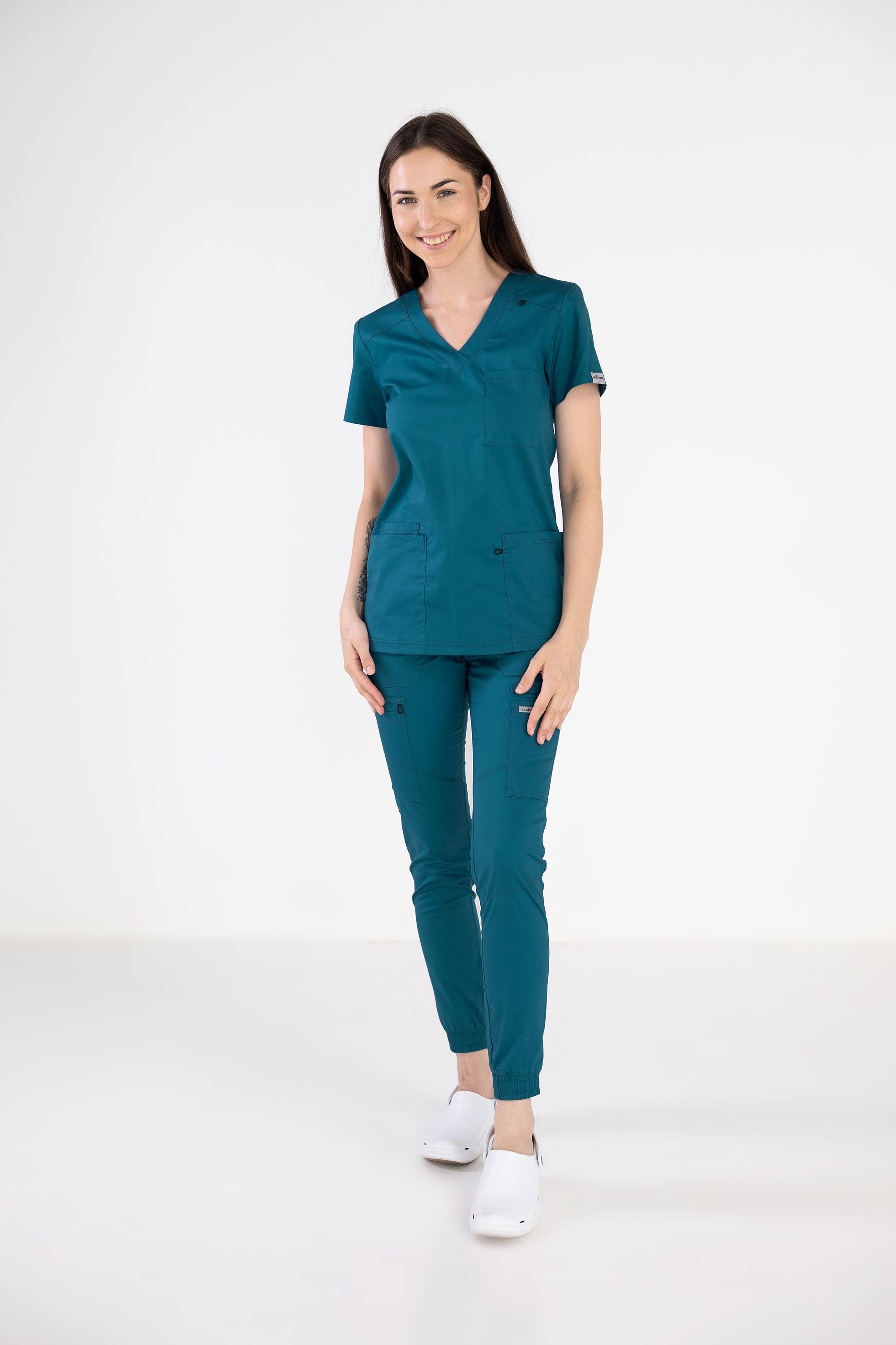 Medyczne spodnie damskie joggery - kolor morski